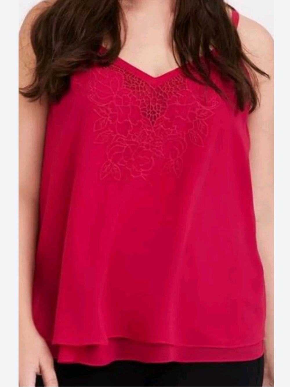 Torrid Embroidered Chiffon Double Layer Cami Red Size 0 Large